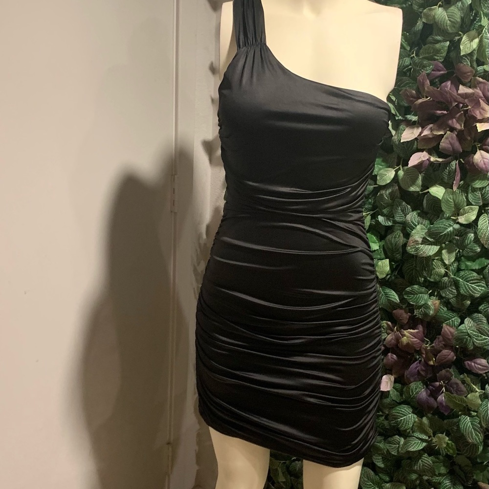 One Shoulder Black Mini Dress